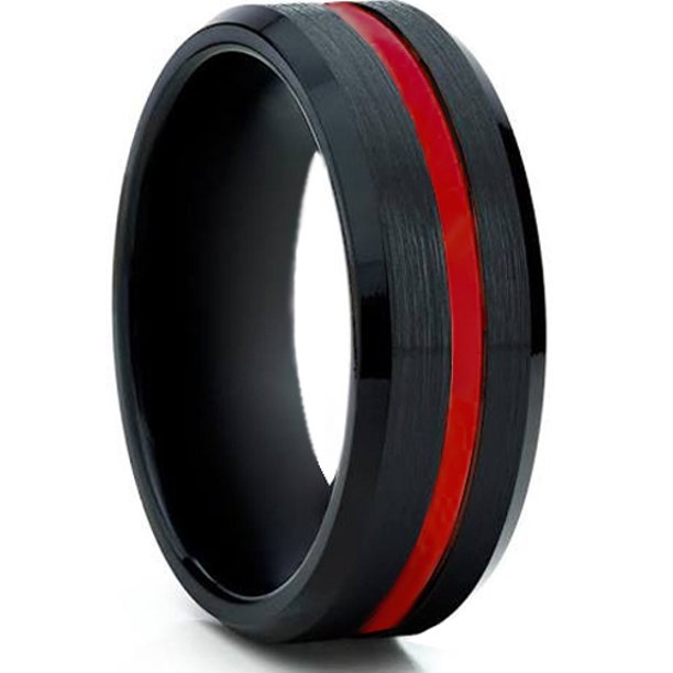 Macari Jewelers Tungsten Wedding Band Ring 8mm Men S Engagement Black Brushed Red Groove Lifetime Warranty Walmart Com Walmart Com