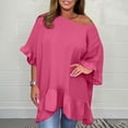 thumbnail image 2 of AherBiu Plus Size Tops for Women Summer Casual Loose Fitting Blouses Trendy Ruffle 3/4 Sleeve Flowy Shirts, 2 of 7