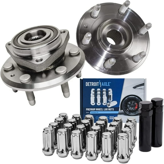 Detroit Axle - Front or Rear Wheel Hub Bearings   24pc Lug Nuts w/keys Replacement for Chevy Traverse Buick Enclave GMC Acadia Outlook - 28pc Set