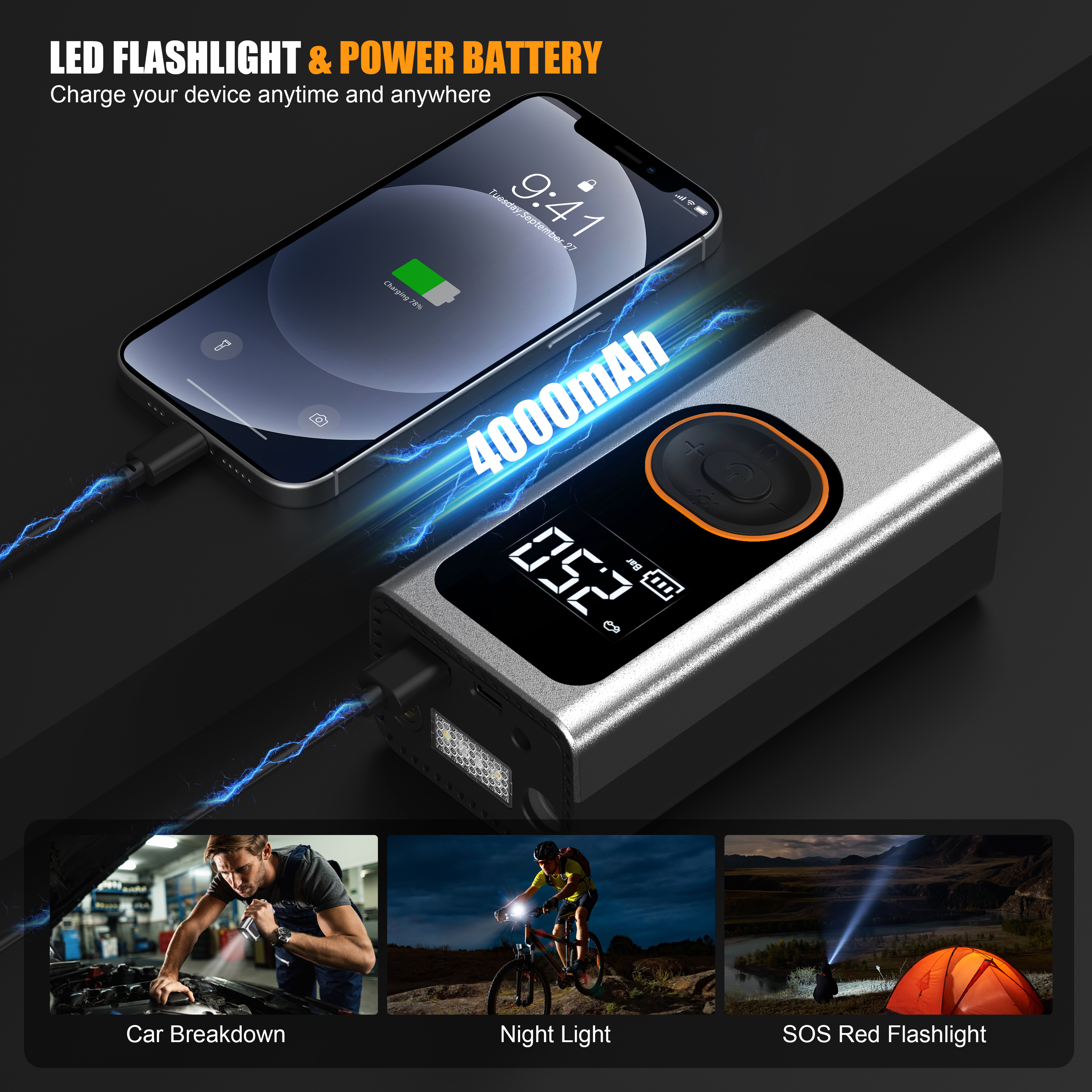 Yezivo Cordless Tire Inflator, Dual Mode, 5400mAh Battery photo 3