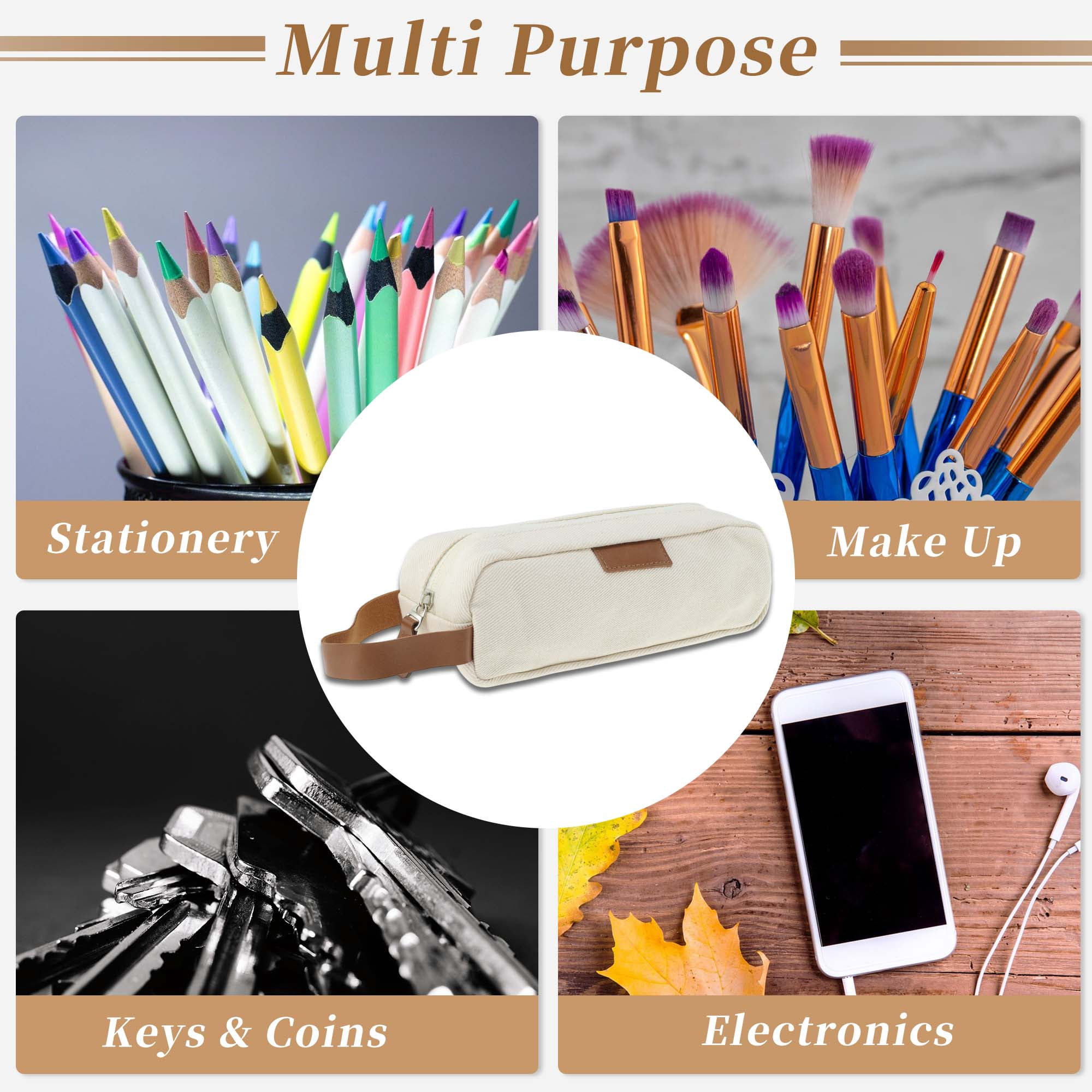 Unique Bargains Cotton Style Aesthetic Pen Bag Organizer Beige