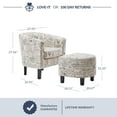 thumbnail image 2 of BELLEZE Fauteuil d'Appoint avec Ottoman, Fauteuil de Salon à Dossier Courbé, Ensemble Élégant de Fauteuil Club Tonneau en Lin et Repose-Pieds, Fauteuil de Lecture à Dossier Rond Rembourré pour Chambre - Lydia (Motif Français Blanc), 2 of 2