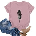 thumbnail image 3 of Ukumplol Graphic Tees for Women Oversized Tshirts for Women Womens Summer Top Casual Feather Print T Shirt Fashion Loose Short Sleeve Short Sleeve Shirts for Women Pink S, 3 of 4
