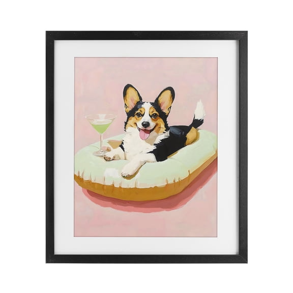 Stupell Industries Pastel Corgi with Cocktail Black Framed Print Under Glass, design by The Prints Vibe