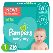Pampers Baby-Dry Extra Protection Diapers, Size 1, 216 Count