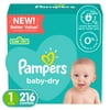Pampers Baby-Dry Extra Protection Diapers, Size 1, 216 Count