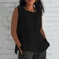 thumbnail image 2 of Wyobmus Womens Linen Summer Tank Tops Crew Neck Sleeveless Loose Casual Shirt Solid Breathable Side Split Hem Flowy Basic Shirt S-2X Black, 2 of 6