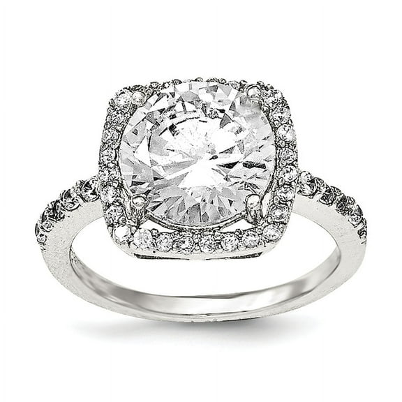 Primal Silver Sterling Silver Rhodium-plated Cubic Zirconia Square Halo Ring