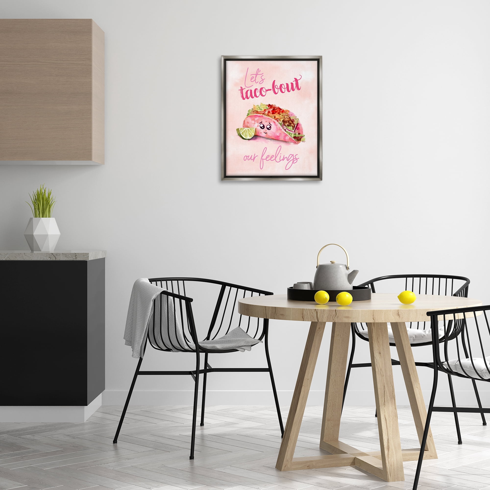 Stupell Industries Taco-Bout Our Feelings Novelty Painting Gray Floater Framed Art Print Wall Art, 17 x 21