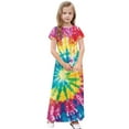 thumbnail image 4 of OGLCCG Girls Summer Maxi Dress Tie Dye Short Sleeve Casual Holiday A Line Flowy Long Dress Loose Boho Beach Dress with Pockets 4-14 Years, 4 of 7