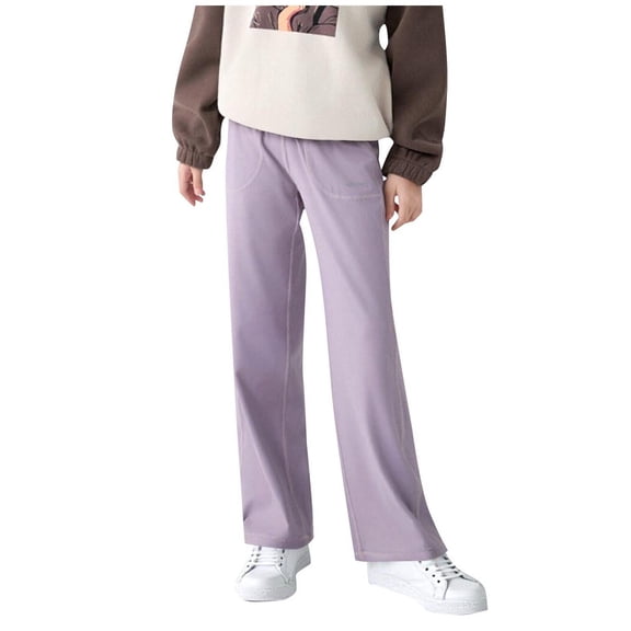 BLVB Girls Wide Leg Yoga Pants Kids High Waist Athletic Workout Lounge Trouser Sweatpants 5-15 Years