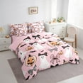 thumbnail image 3 of Manfei Kawaii Bowtie Bowknot 7 Pieces Bedding Comforter Set,Halloween Ghost Full Bedding Set,Black Bats Fitted Sheet Flat Sheet For Girls Boys,Super Cozy Room Decor Reversible, 3 of 8