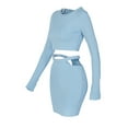 thumbnail image 4 of Qiylii Women 2Pcs Knit Clothes Long Sleeve Crop Tops + High Waist Skirt, 4 of 9