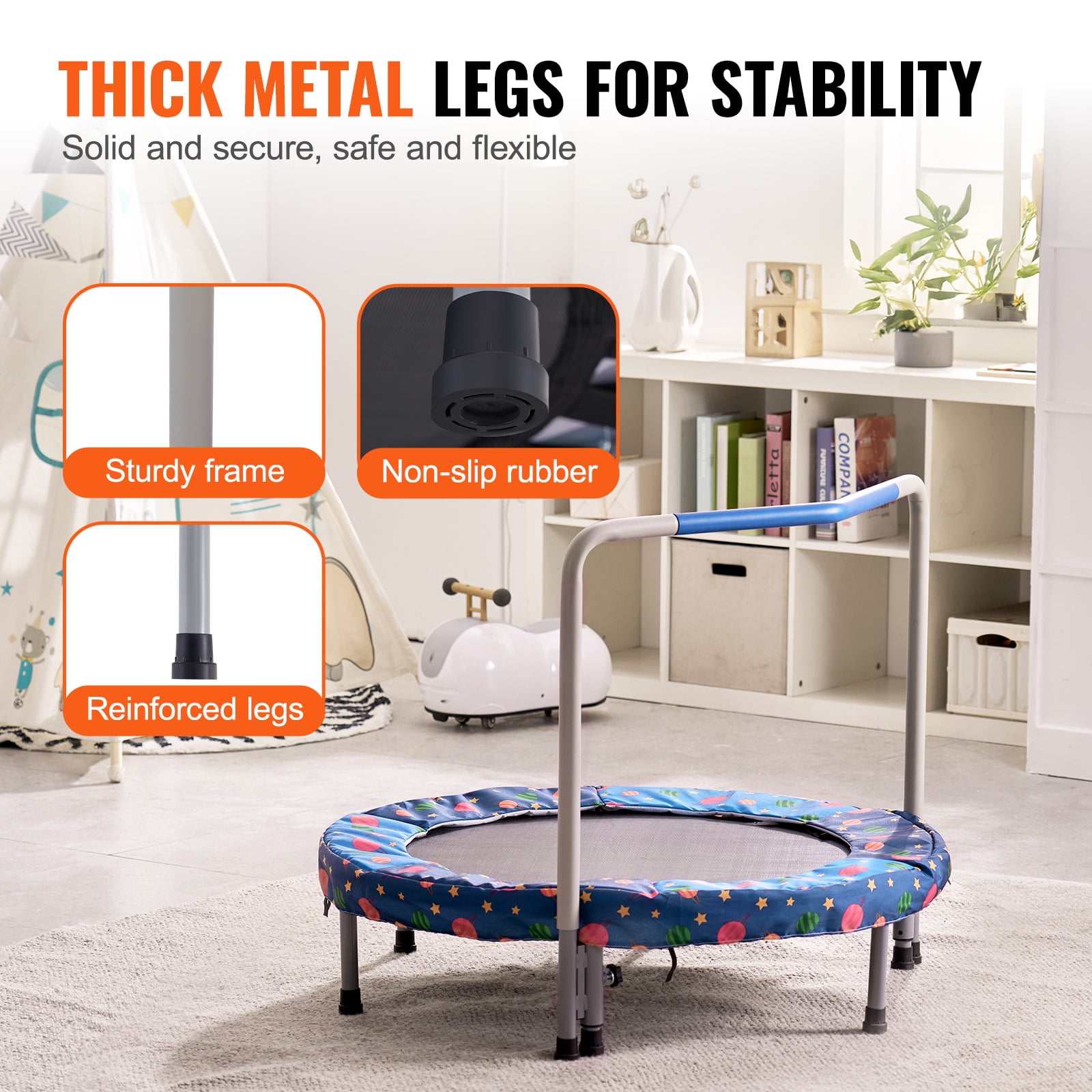 KFFKFF 36" Children's Trampoline, Suitable for Indoor and Outdoor Use, 3FT Compact Trampoline with Support Bar, Bouncy Trampoline for Young Kids