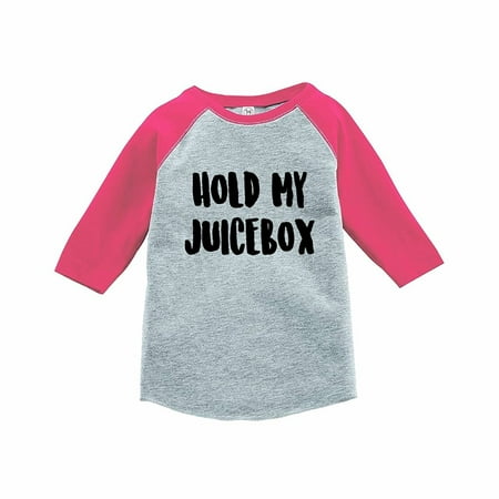 7 ate 9 Apparel Funny Kids Hold My Juicebox Baseball Tee Pink - (Best Way To Hold A Baby To Sleep)