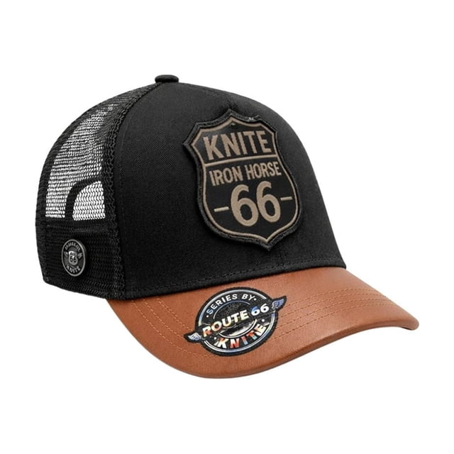 Knite Gorra Trucker Route 66 Iron Horse Negra Visera Cafe Tipo Piel Malla Biker