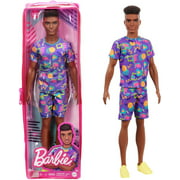 Barbie Ken Fashionistas Doll #162 with Rooted Brunette Hair Wearing Graphic Purple Top, Shorts & Yellow Shoes, Toy for Kids 3 to 8 Years Old