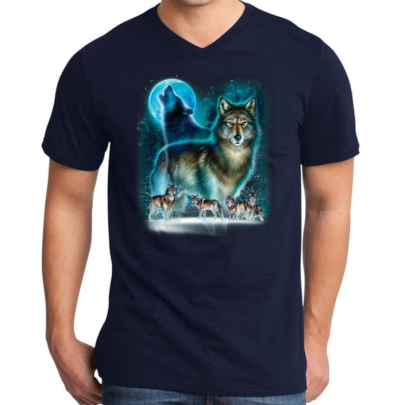 Mens WOLF MOON SILHOUETTE Modern Slim Fit T-shirt, 2XL New Navy