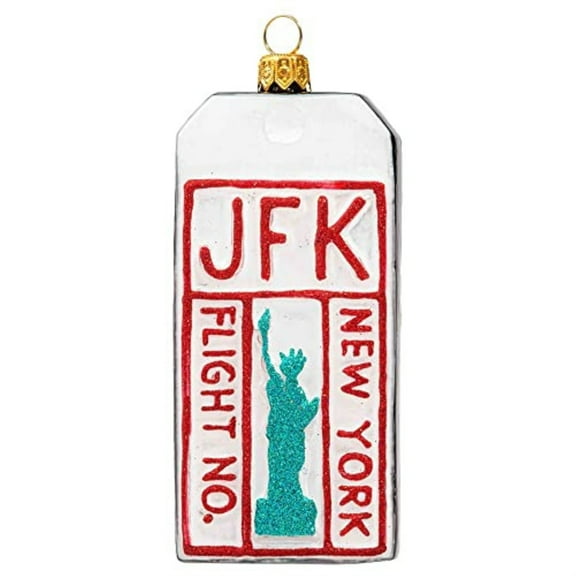 New York City Luggage Tag Polish Glass Christmas Ornament