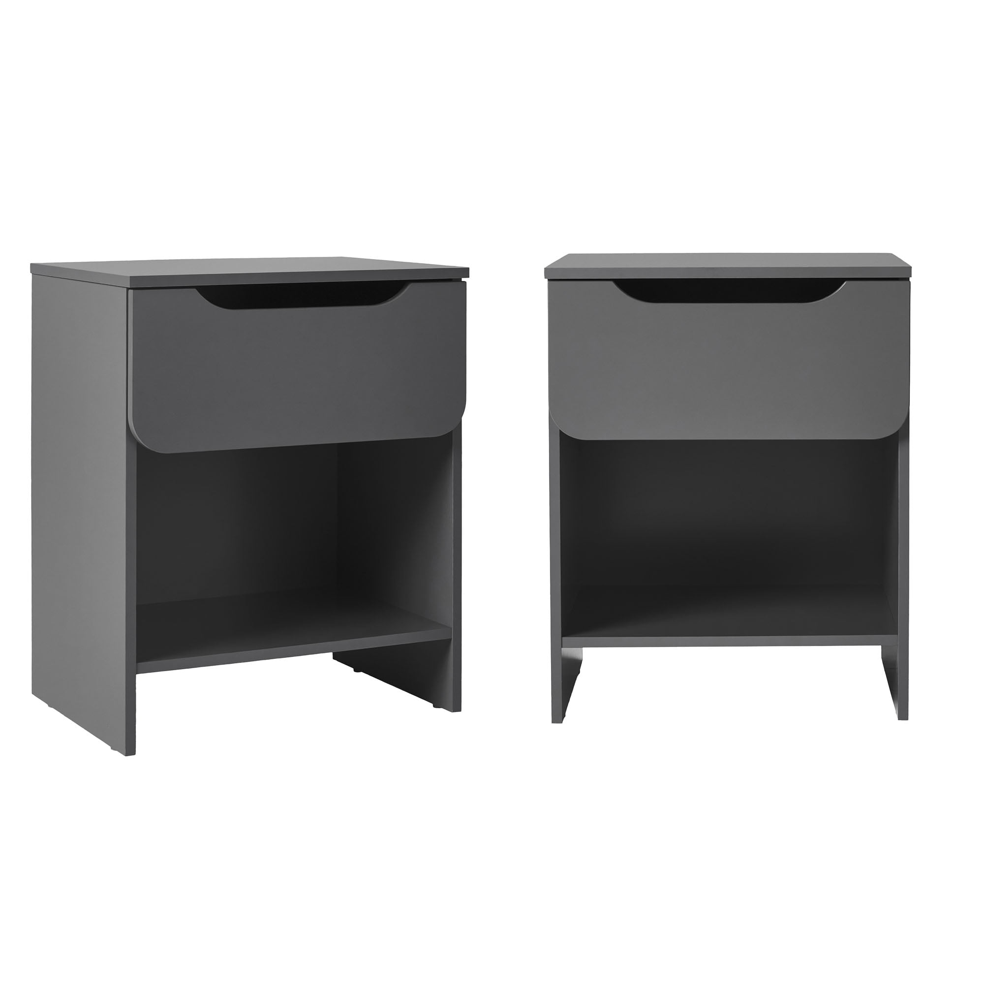 Walker Edison Modern Scandi 1-Drawer Nightstand, 2 Pack, Dark Grey