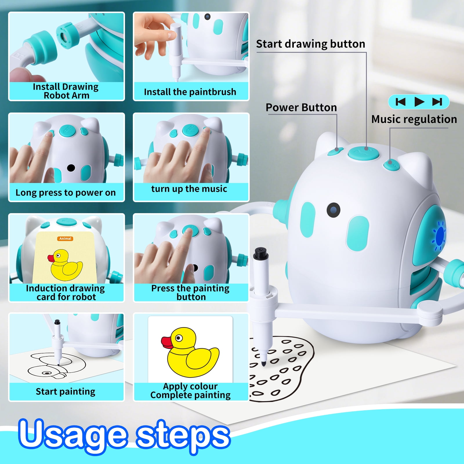 Sumsoltic Drawing Robot for Kids 150 Educational Cards Smart Drawing Robot Voice Interactive Partner Montessori Painting Toy for Boys & Girls Ages 3-8 Perfect for Birthdays Christmas and Learning Fun