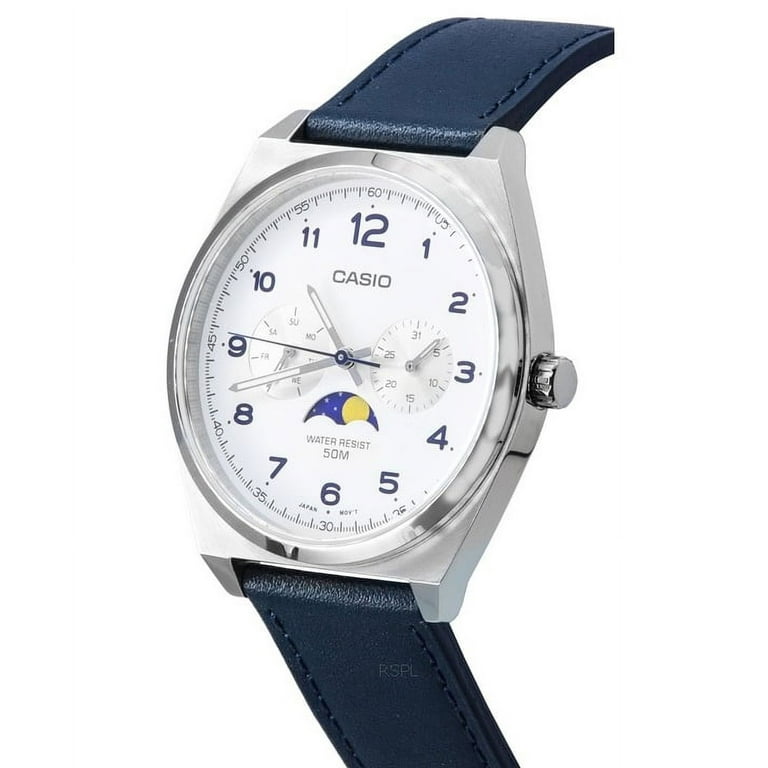 Casio Standard Analog Moon Phase White Dial Leather Strap Quartz  MTP-M300L-7A MTPM300L-7 Men's Watch