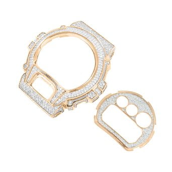 Custom Bezel - 14k Rose Gold Finish Lab Created Cubic Zirconia Icy G Shock DW6900 Watch Plate Set Custom Bezel