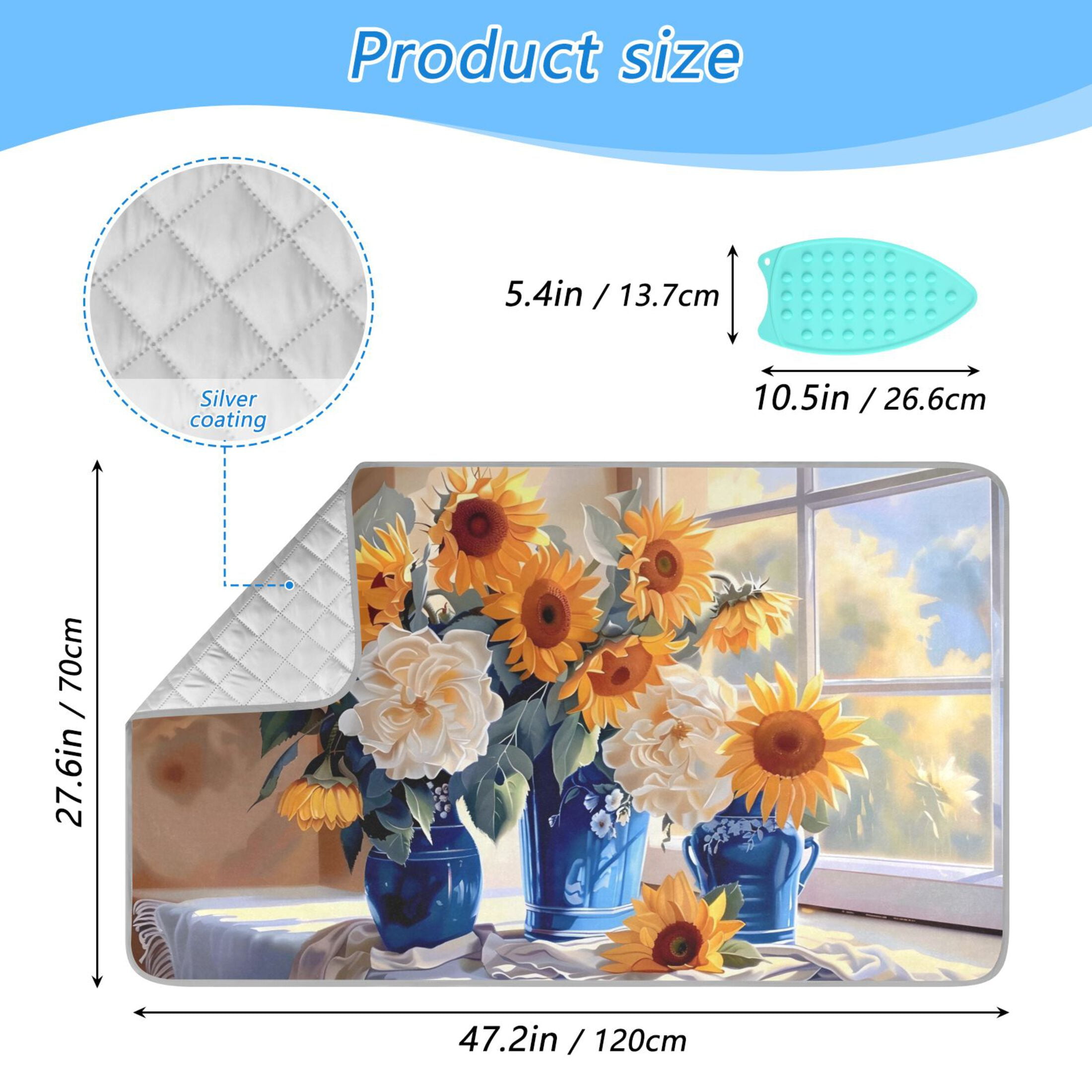 Sunflowers Roses in Vases Ironing Board Covers Heat Resistant Ironing Pad Mat Portable for Travel Washer Dryer Table