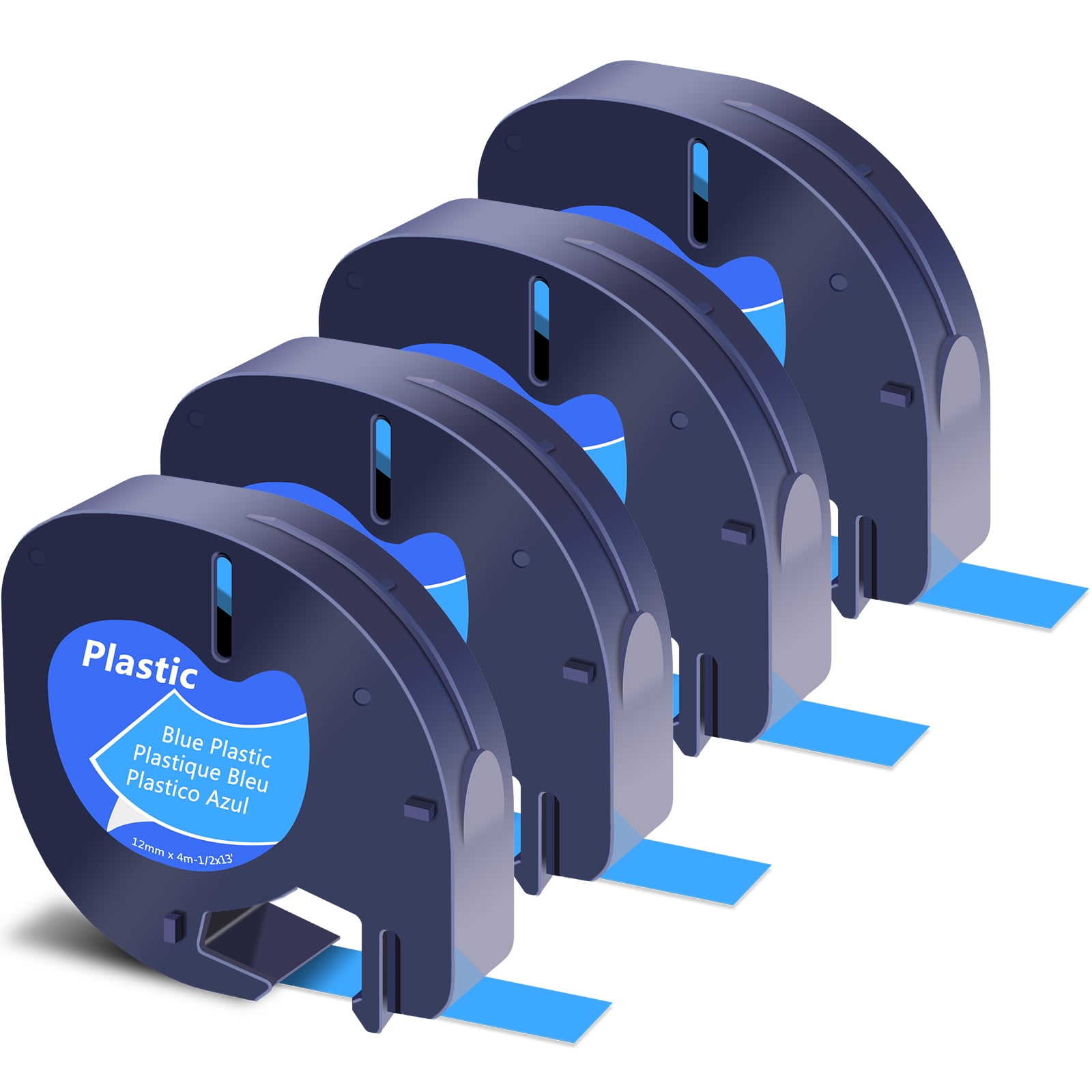 GREENCYCLE 4PK 12mm 4m Black on Blue Plastic Label Tape Compatible for Dymo 91335 91225 91205 59426 S0721650 LetraTag Printer