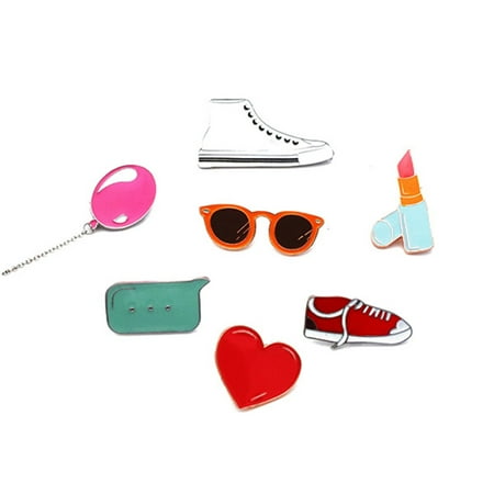 Brooches For Dresses - 7pcs Lovely School Brooch Pins Unique Alloy Breastpin Jewelry Gift For Dress Decoration (White Shoes & Balloon & Glasses & Lipstick & Silent Sign & Grey Shoes & Big Lipstick)