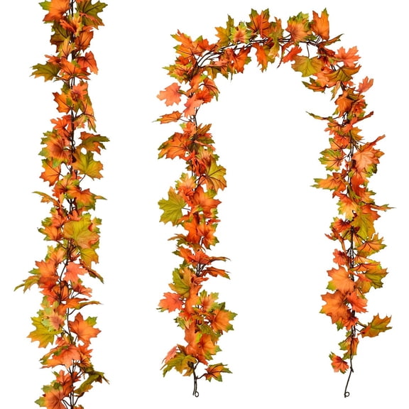 2 Pack Fall Garland Maple Leaf, 6.5Ft/Piece Hanging Vine Garland Artificial Autumn Foliage Garland Thanksgiving Decor for Home Wedding Fireplace Party