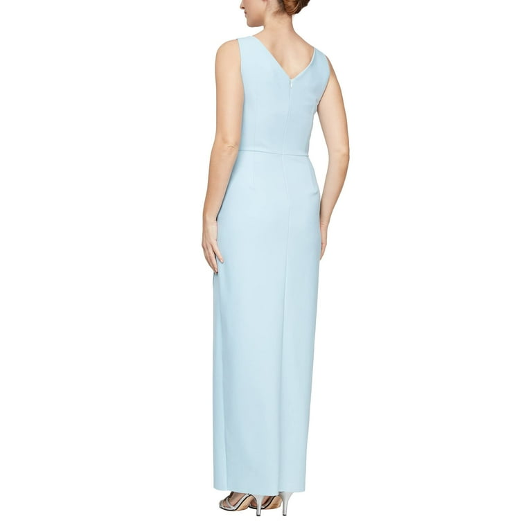 Alex Evenings Slimming Long Side Ruched Dress with Cascade Ruffle Skirt  (Womens, Light Blue, 10) - Walmart.com