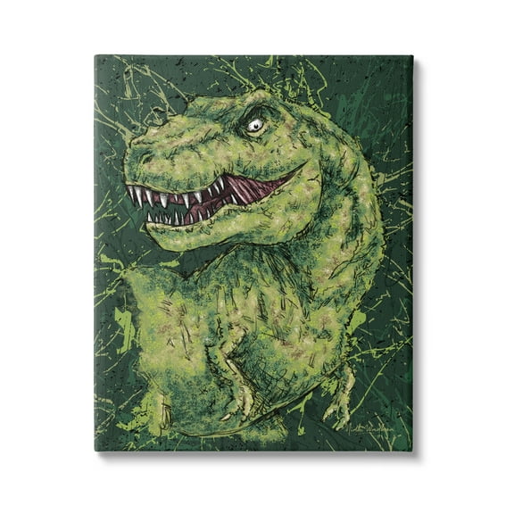 Stupell Industries Green Abstract T-Rex Animals & Insects Painting Gallery Wrapped Canvas Art Print Wall Art, 24 x 30