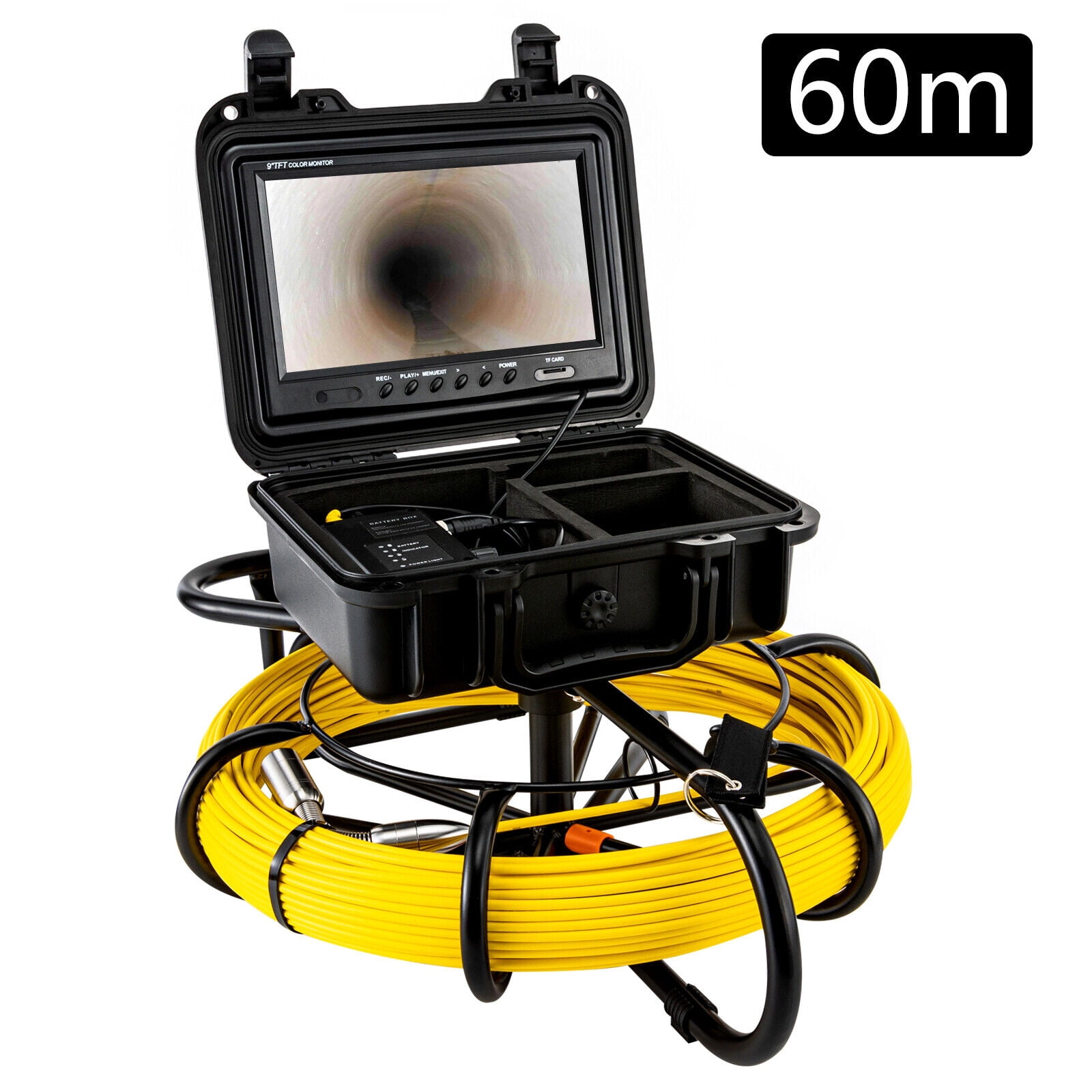 Miumaeov 200ft Industrial Endoscope Camera with Light & 9" LCD Screen + 8GB SD for 2" Dia Pipe Industrial Inspection Mirror System Drain Sewer Camera