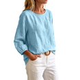 thumbnail image 5 of Bosfbaoi 3/4 Puff Sleeve Womens Tops Solid Round Neck Loose Linen Blend Casual Blouses, 5 of 5