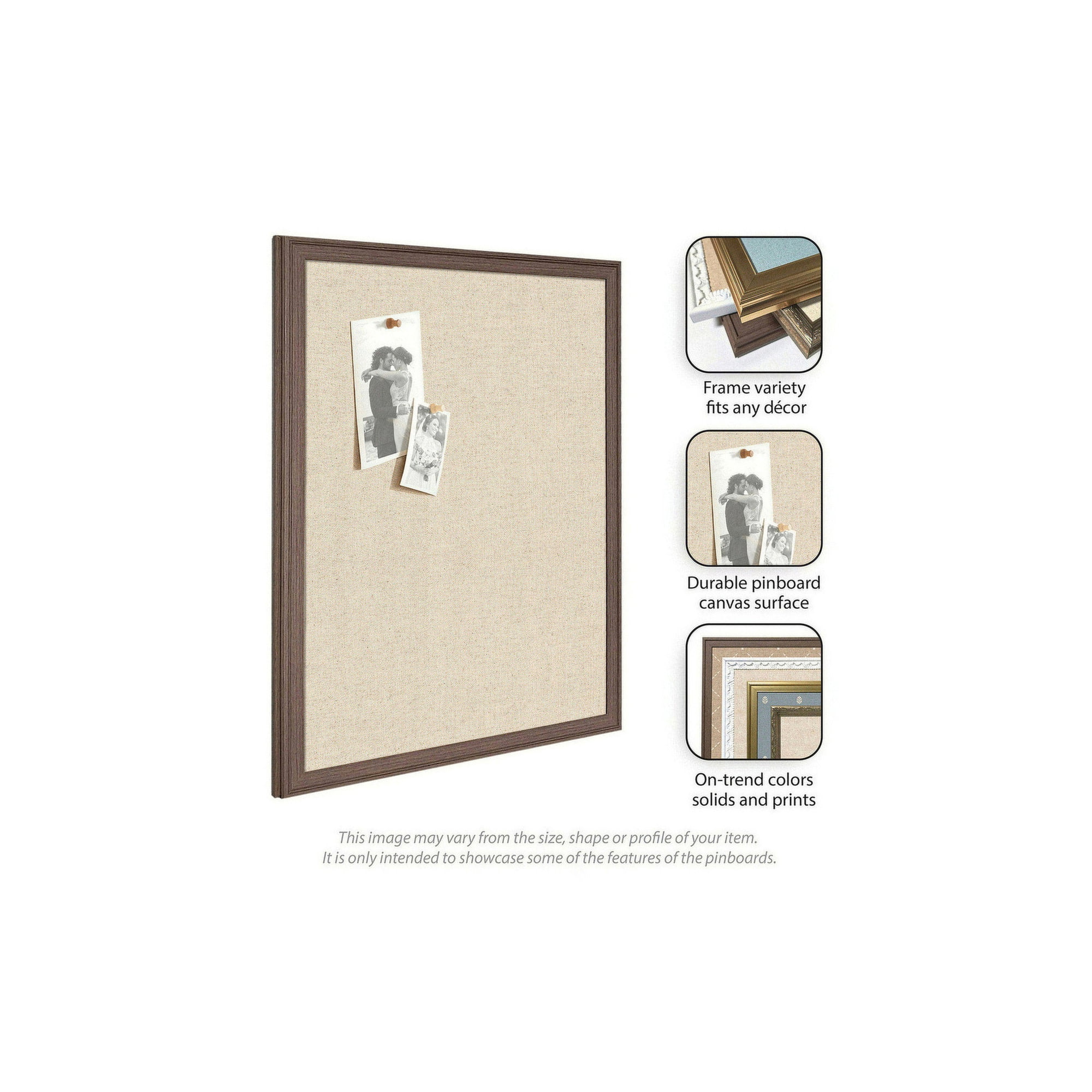 Kate and Laurel Framed Fabric Pinboard 38 x 26, Neutral Weave Printed Linen Decorative Bulletin Board for Use as a Vision Board or Wall Organization, Bethany White Frame