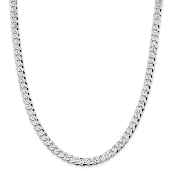 White Sterling Silver chain Curb 18 in 7 mm 7.00mm Beveled