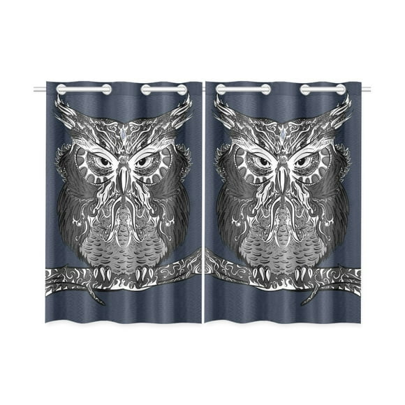 YUSDECOR Grey Owl Blackout Window Curtain Kitchen Curtain 26x39 inch, 2 Panels
