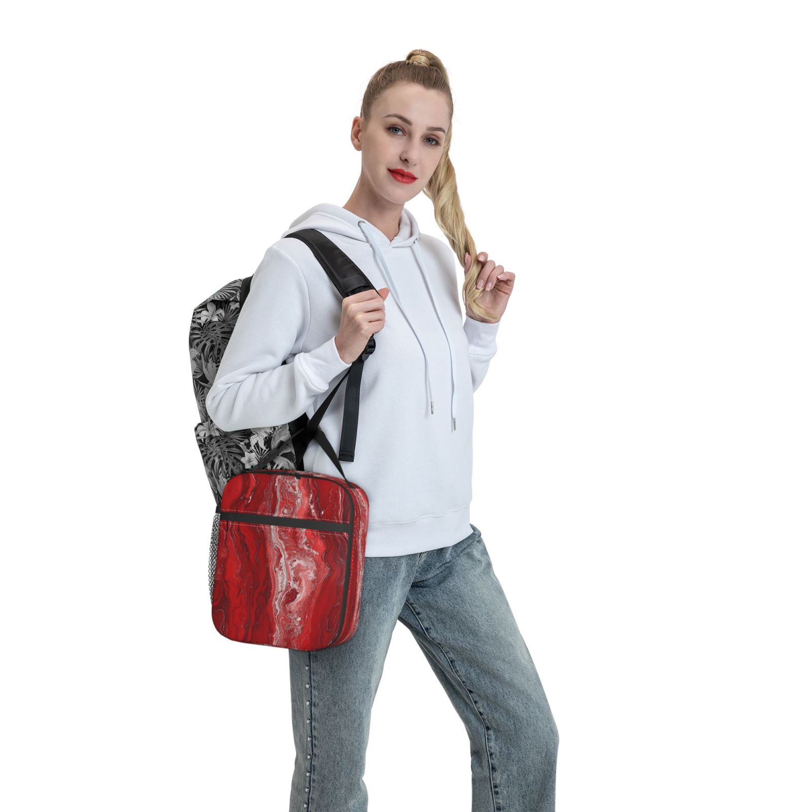 Lunch Bag For Women Men Lovely Lunch Tote Bags Reusable Insulated Lunch Box Large Capacity Cooler For Work Picnic Travel\r\n Red Marble_1
