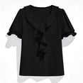 thumbnail image 7 of Summer Outfits for Women Ruffle Tops Dressy Casual Short Sleeve Blouses Lightweight V Neck Flowy Tee Shirt (M, Black), 7 of 7