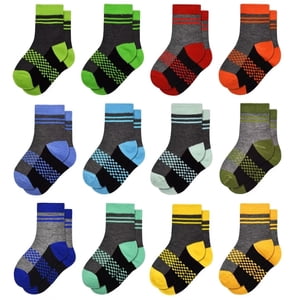 Tphon Boys Crew Socks 12-Pack Plaid Design
