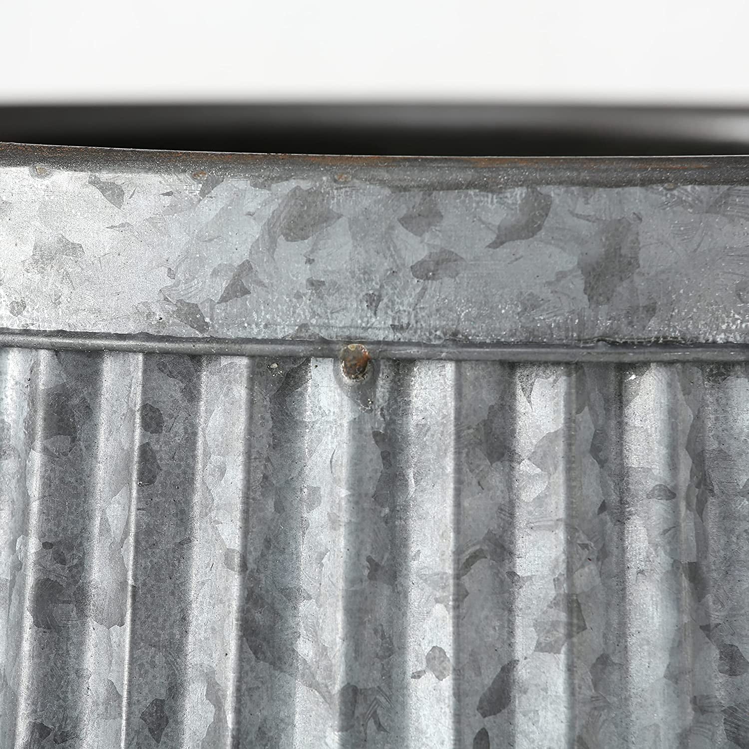 French Country Style Belly Bucket Planters, Set of 3, Galvanized Metal , Corrugated Cache Pots, Rustic Wash Basin, From Over 1 Ft Diameter (17 - 12 Inches)