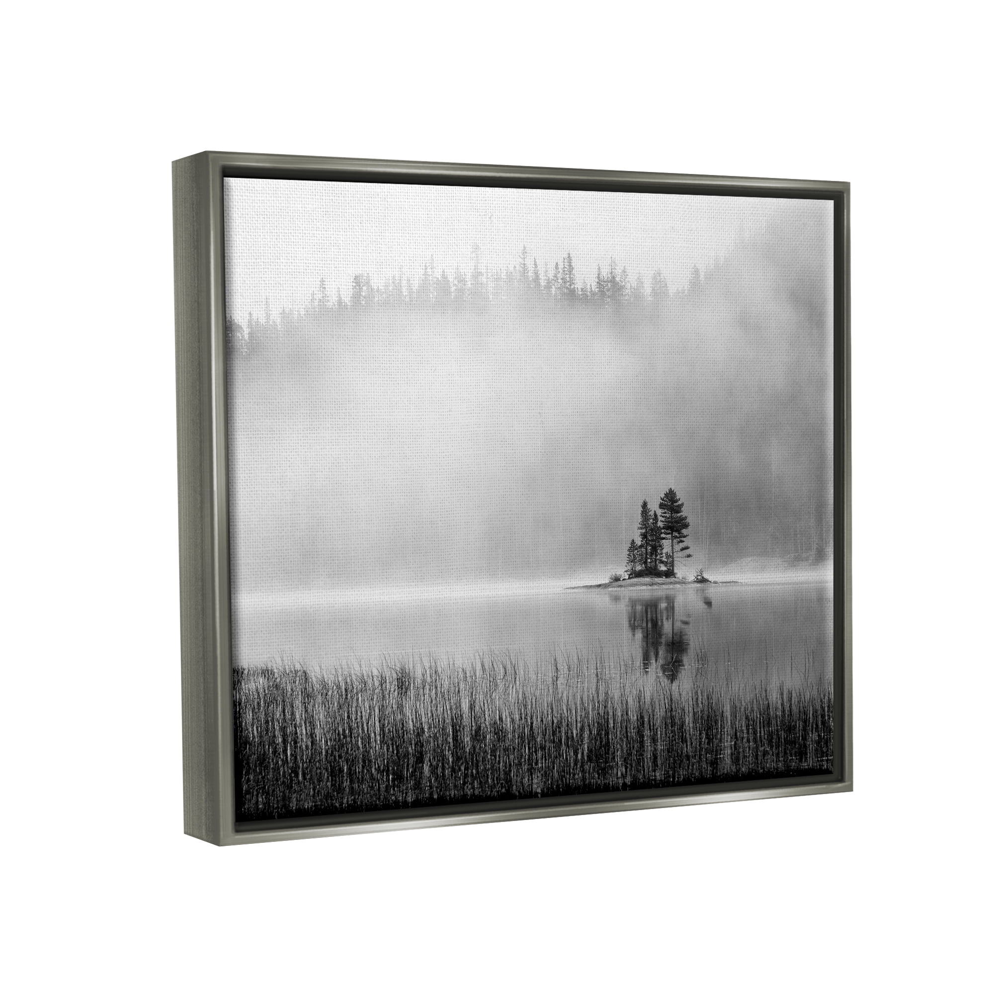 Stupell Foggy Lake Landscape Trees Landscape Photography Gray Floater Framed Art Print Wall Art