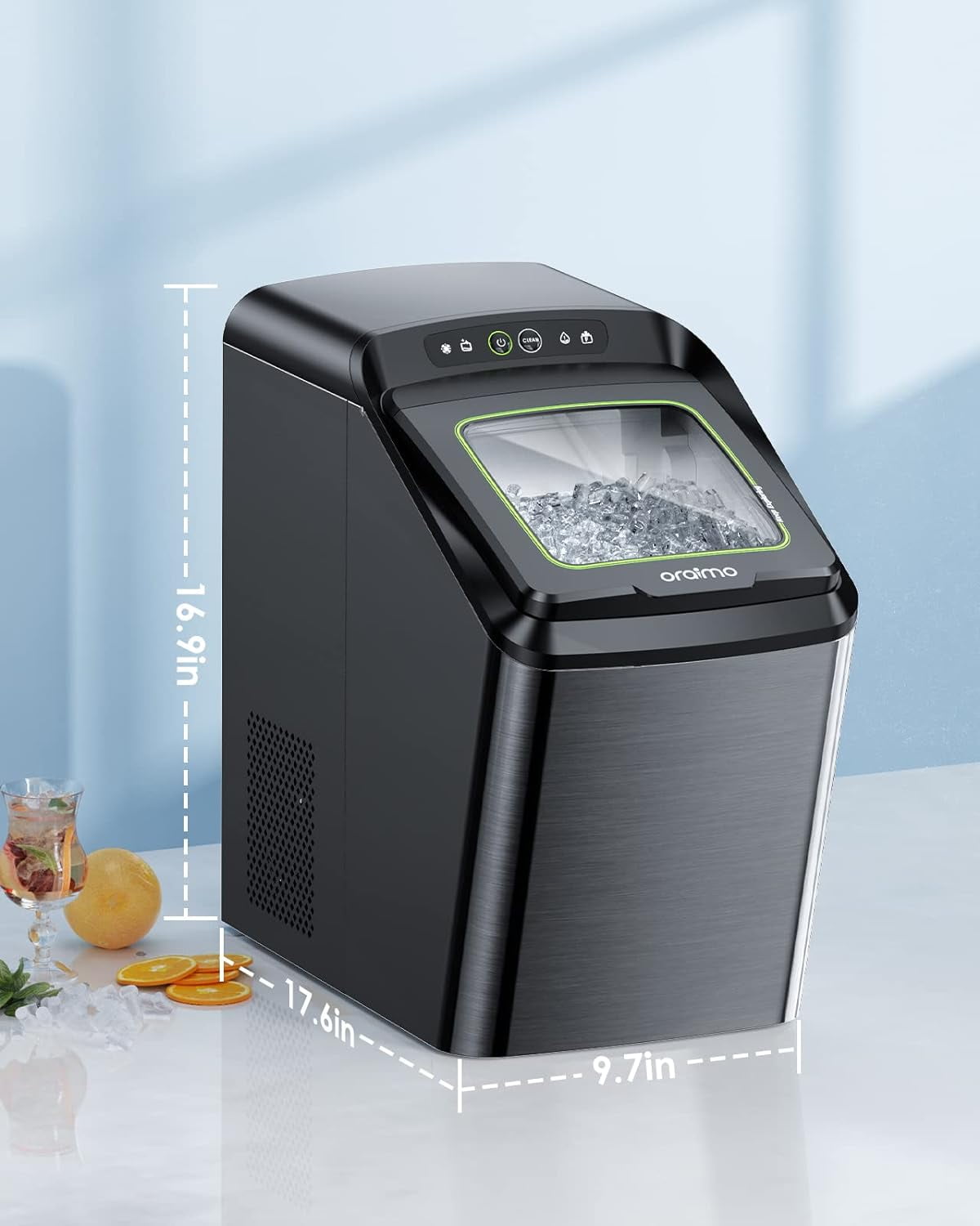 Oraimo Nugget Ice Maker, Ice Makers Countertop, 26 Lbs/Day Tooth-Friendly Chewable Ice with Self-Cleaning, Auto Water Refill, Sonic Pebble Ice Machine
