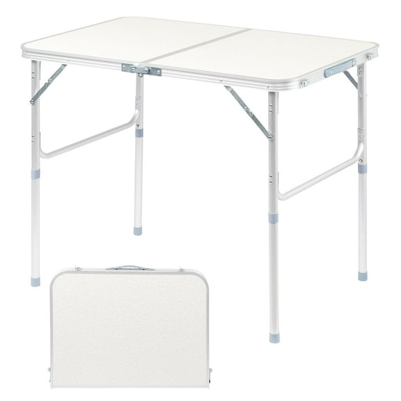 35" Portable Folding Table, Lightweight Collapsible Utility Dining Table with Locking Legs, Heavy Duty Indoor Outdoor Table for Picnic, Camping, BBQ, Party, Buffet, Backyard, Aluminum Alloy White