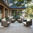 thumbnail image 2 of POCASSY Outdoor Swivel Chairs Set of 4 - 360° Swivel Rocking Patio Chair with All-Weather PE Wicker & Steel Frame, Modern Square Armrests for Porch Balcony, Brown Wicker Beige Cushion, 2 of 9