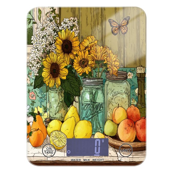 High Precision Digital Kitchen Scale Tempered Glass Food Scale Multifunction Scale Small Kitchen Appliances Vase and Fruit Pattern