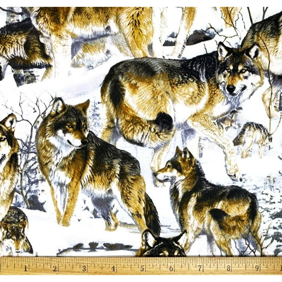1/2 Yard - Wild Wolves on Snowy Scene Cotton Fabric (Great for Quilting, Sewing, Craft Projects, Throw Pillows & More) 1/2 Yard X 44" Wide