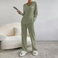 thumbnail image 4 of Ribbed Knit Pajama Sets for Women Cozy Long Sleeve Nightwear with Pants 2 Piece Lounge Sets Olive Green M, 4 of 9