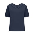 thumbnail image 3 of Cotton Linen Tops for Women Loose S-3X Plus Size Collared Shirt Summer Short Sleeve Casual Plain Tees T-shirt (Navy #1, Small), 3 of 6